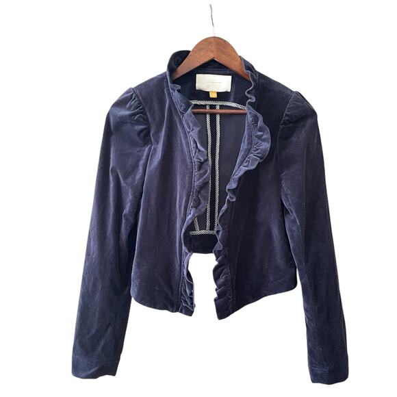 Anthropologie Leifsdottir Maude Blue Velvet Ruffled Blazer Jacket, Women's 6 - Picture 2 of 7